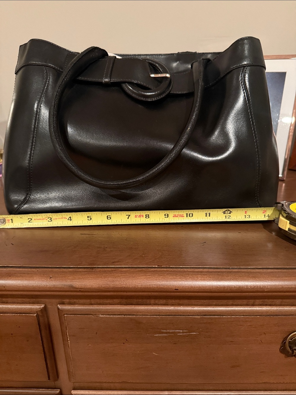 Furla Classic Black Leather Tote with Buckle Detail - Picture 13 of 16